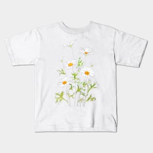 white Margaret daisy ink and watercolor Kids T-Shirt